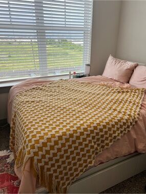 Mustard and White Chevron Knit Throw Blanket 51x67